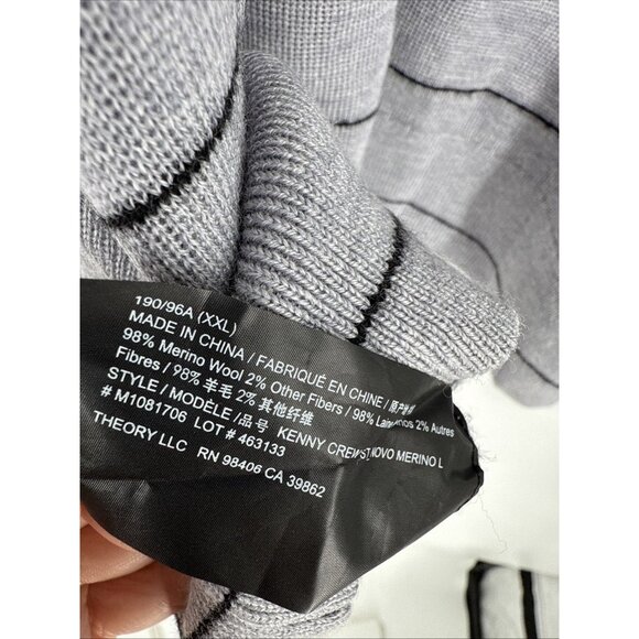 THEORY Men’s Size XXL 2X Kenny Merino Wool Sweater Grey Striped Pullover New - Picture 6 of 7